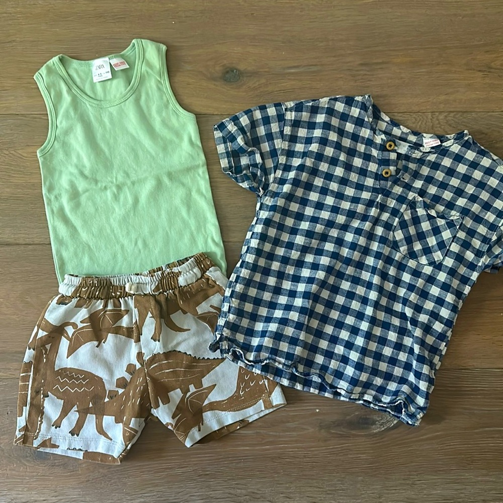 Zara Babyboy Outfit with Shorts, Linen Shirt & Tank 4-5T